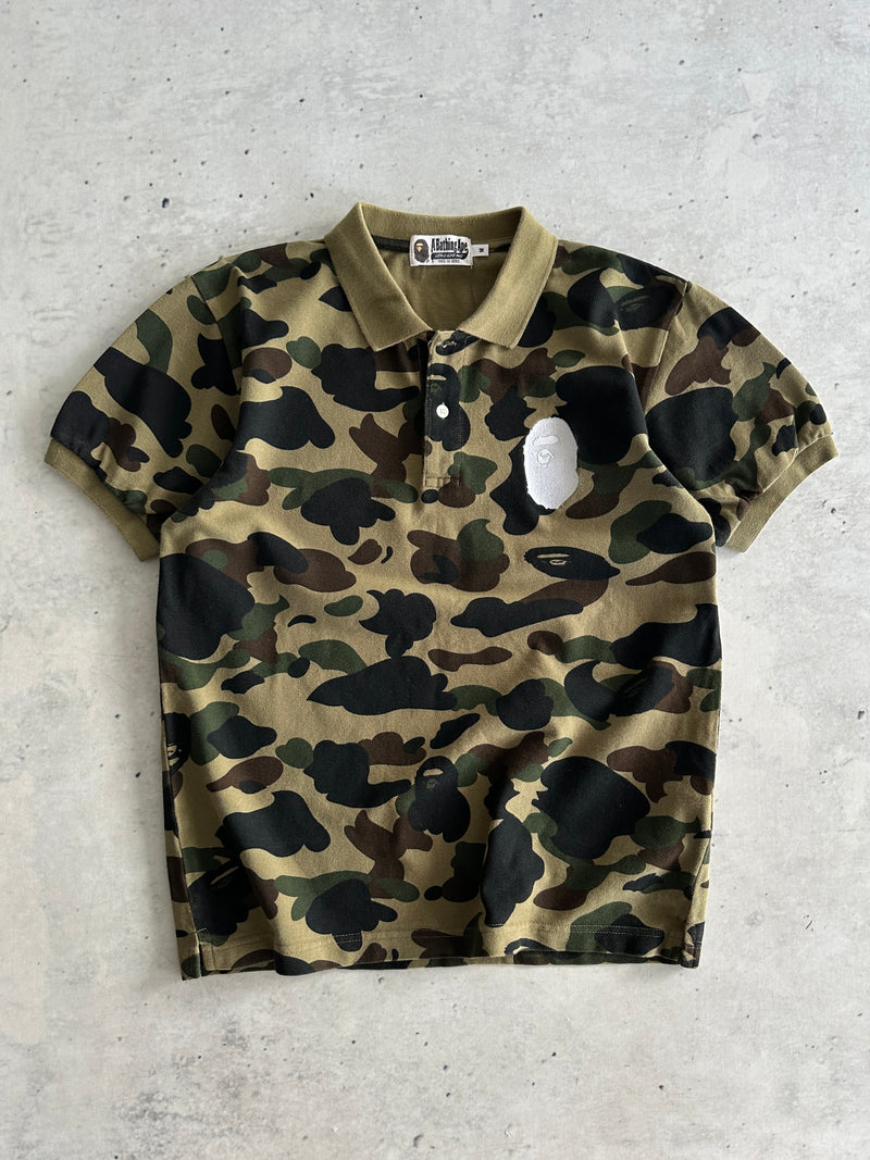 BAPE Embroidered large ape head Camo Polo Shirt (S)