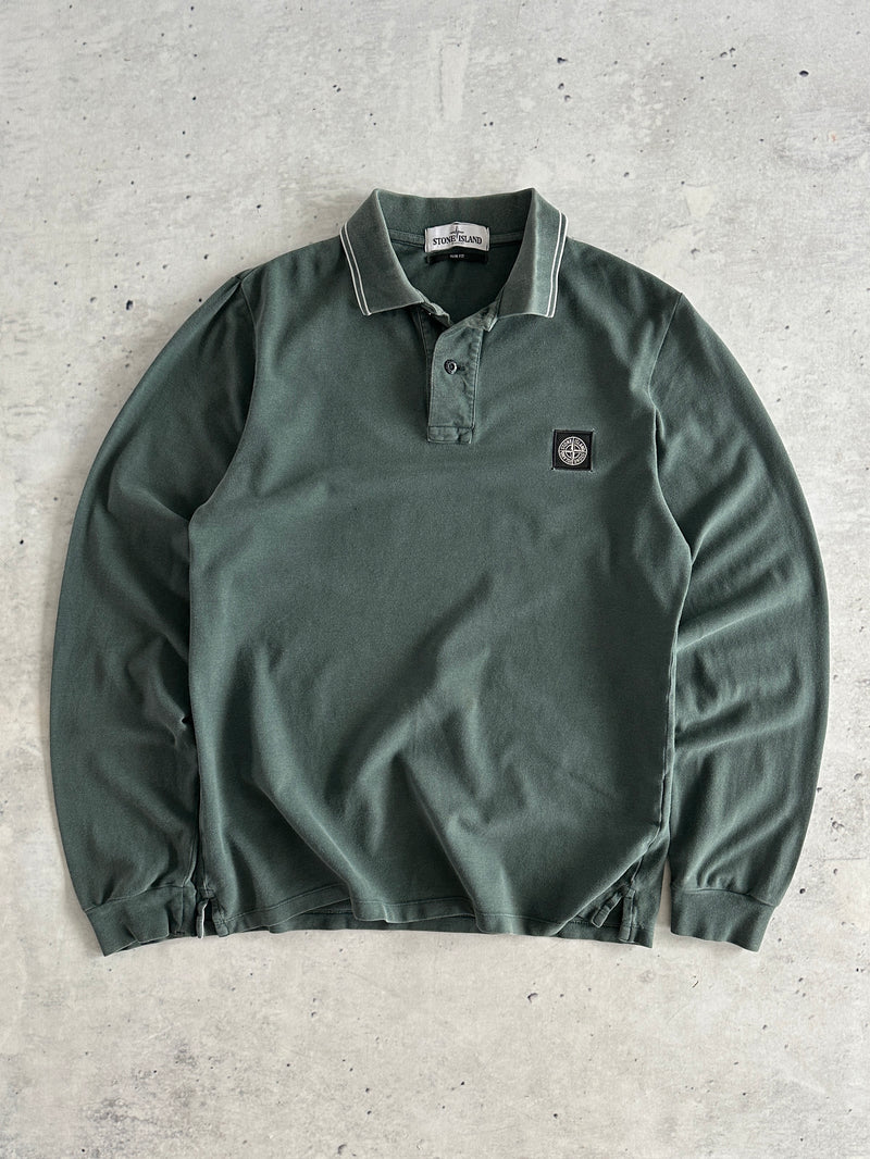 AW/12 Stone Island Patch Logo Long Sleeve Polo Shirt (S)