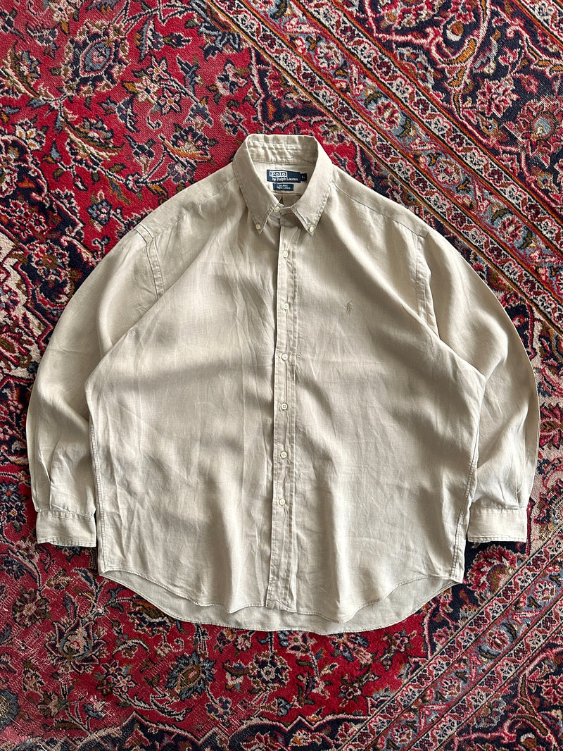 90's Ralph Lauren Linen Long Sleeve Shirt (XL)
