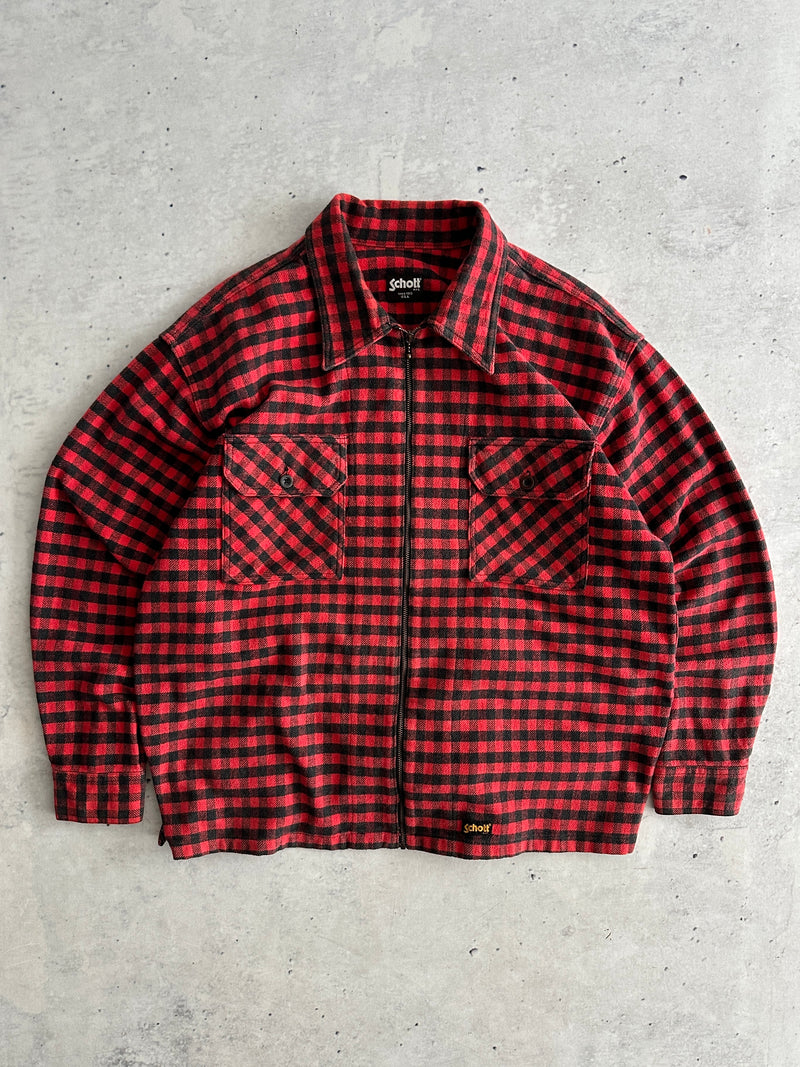 Schott NYC Heavyweight Plaid Zip Up Overshirt (L)