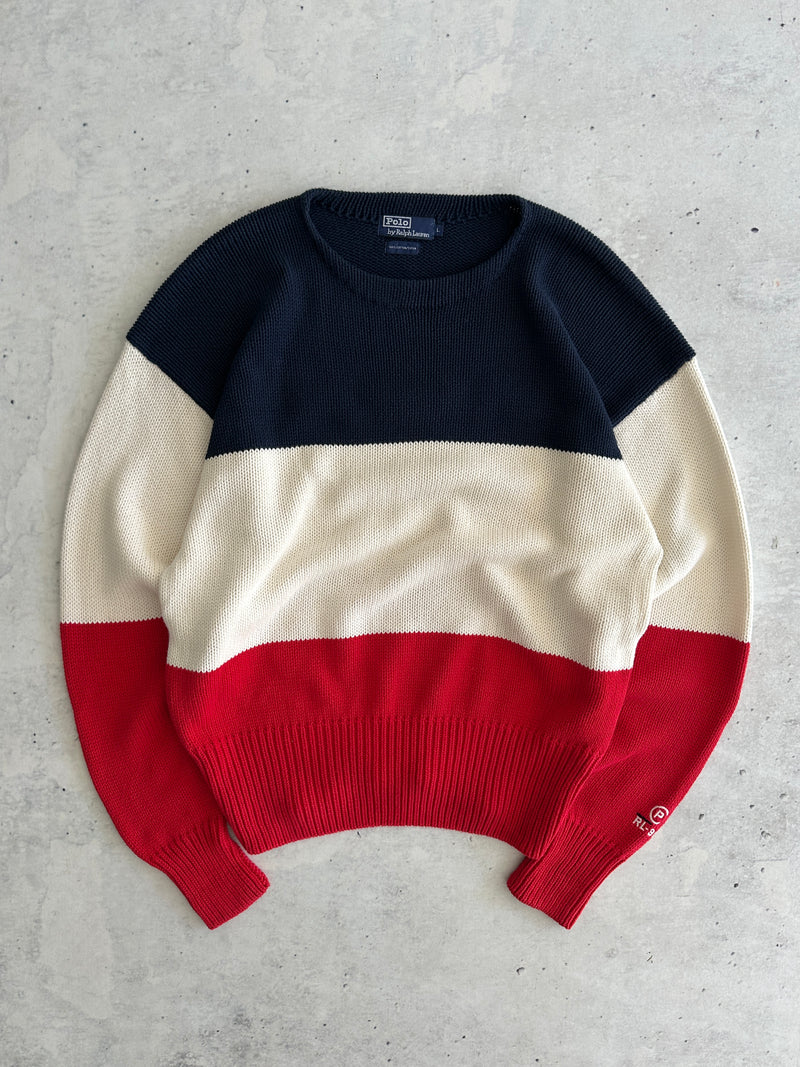 1992 Ralph Lauren PRL Chunky Knit Stripe Jumper (XL)