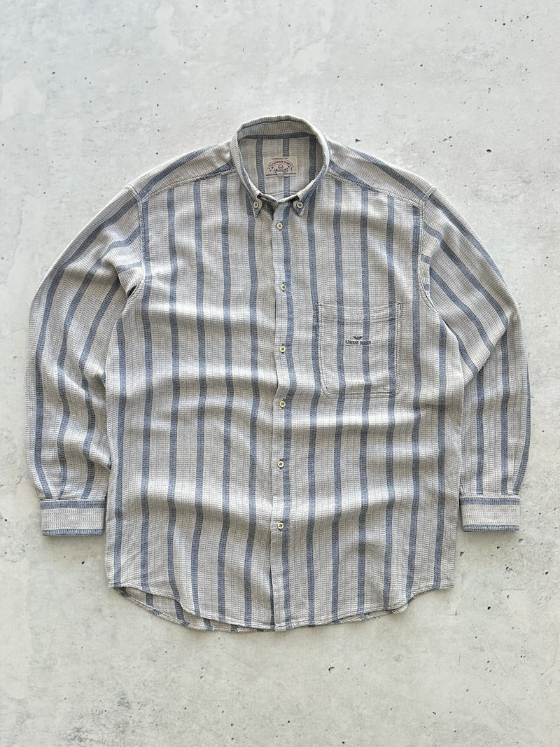 90's Armani Jeans Vertical textured cotton Long Sleeve Shirt (L)