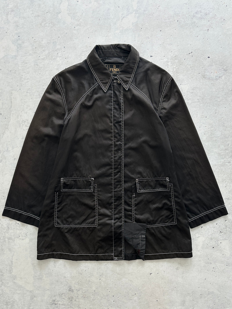 Vintage Fendi Roma Contrast Stitch Zip Up Coat (Women's M)