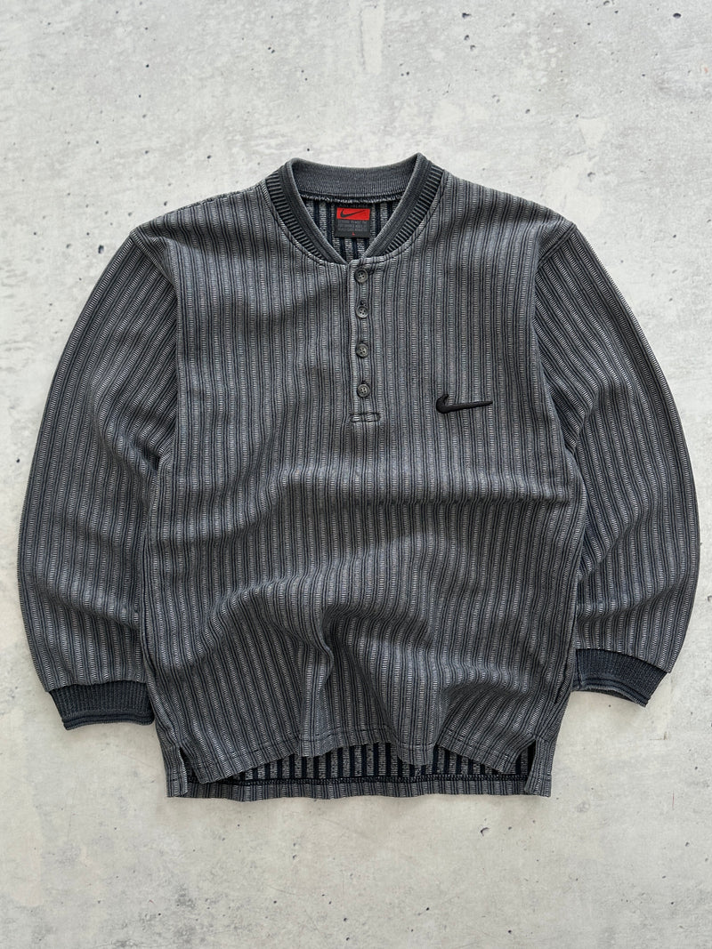 90's Nike Swoosh henley Textured waffle heavy long sleeve (M)