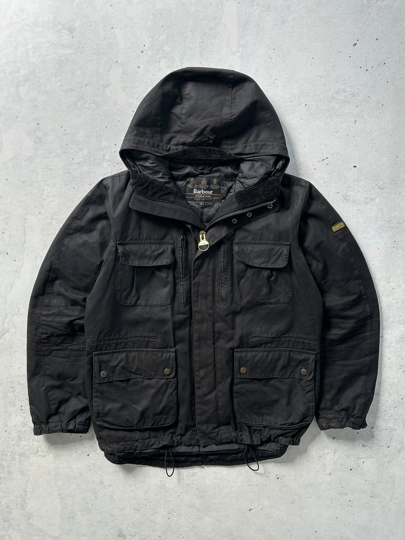 Barbour International Wax delta Zip Up hooded Jacket (L)