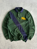 90's Ralph Lauren Diagonal Stripe Long Sleeve Polo Shirt (M)