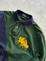 90's Ralph Lauren Diagonal Stripe Long Sleeve Polo Shirt (M)