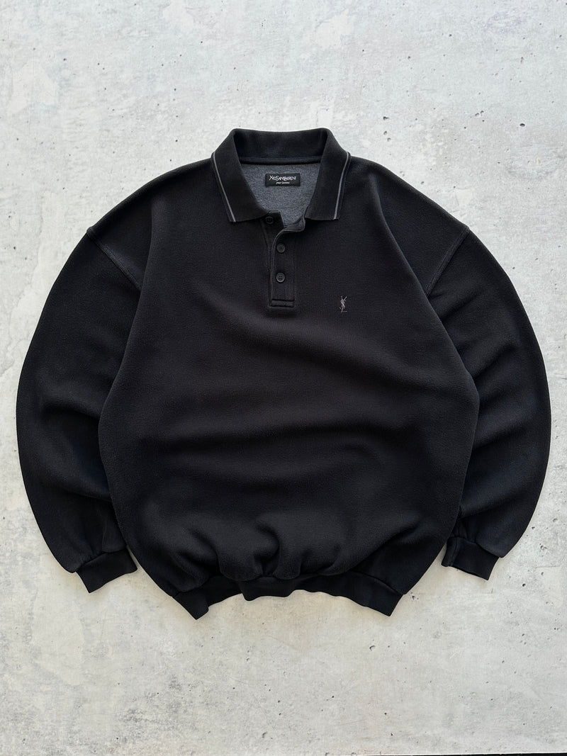 00's YSL Embroidered Logo ribbed Heavyweight Sweatshirt (XXL)