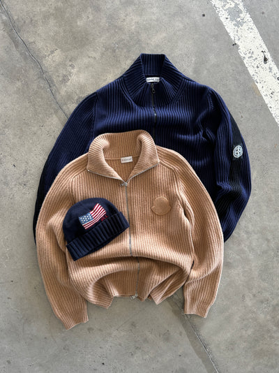 AW/04 Stone Island Patch Logo Wool Zip Up Jumper (S)