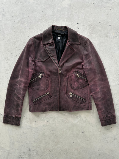 90's Versus Versace Zip Up Leather Biker Jacket (Women's XS/S)