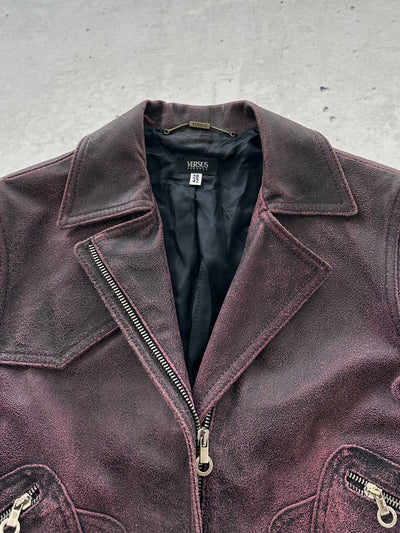 90's Versus Versace Zip Up Leather Biker Jacket (Women's XS/S)