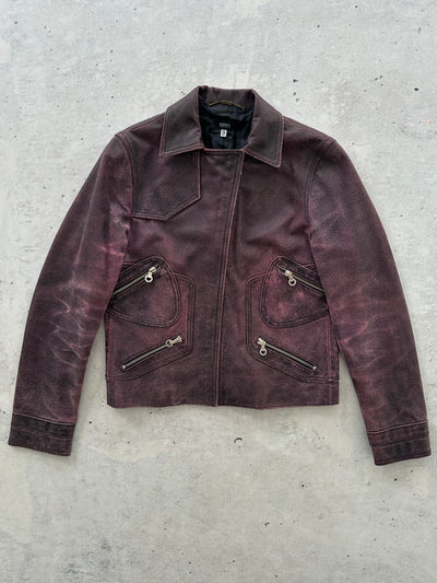90's Versus Versace Zip Up Leather Biker Jacket (Women's XS/S)