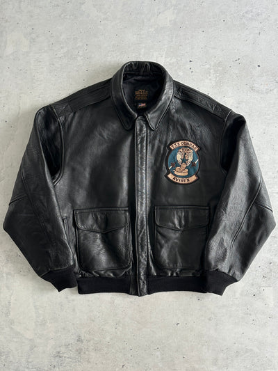 Vintage Avirex A-2 Cobras Zip Up Leather Jacket (L)