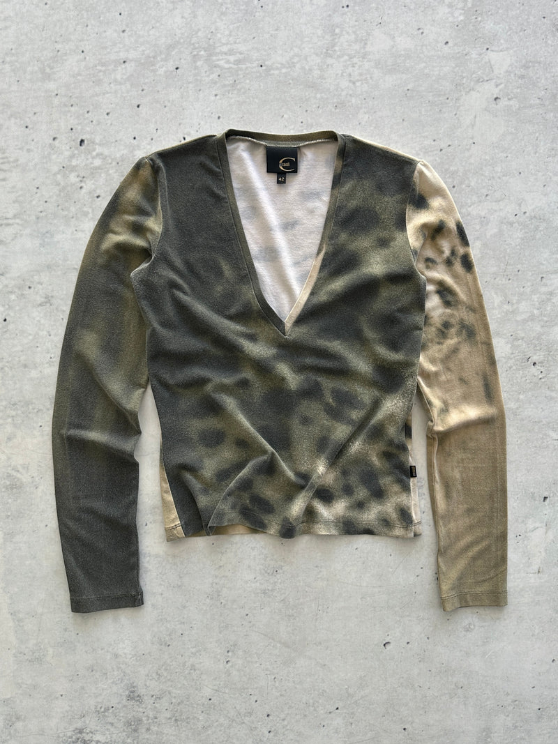 00's Just Cavalli V Neck Long Sleeve Top (Women's M)