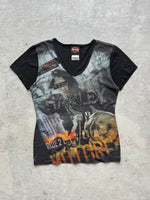 Vintage Harley Davidson V Neck Diamanté T Shirt (Women's S)