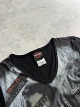 Vintage Harley Davidson V Neck Diamanté T Shirt (Women's S)