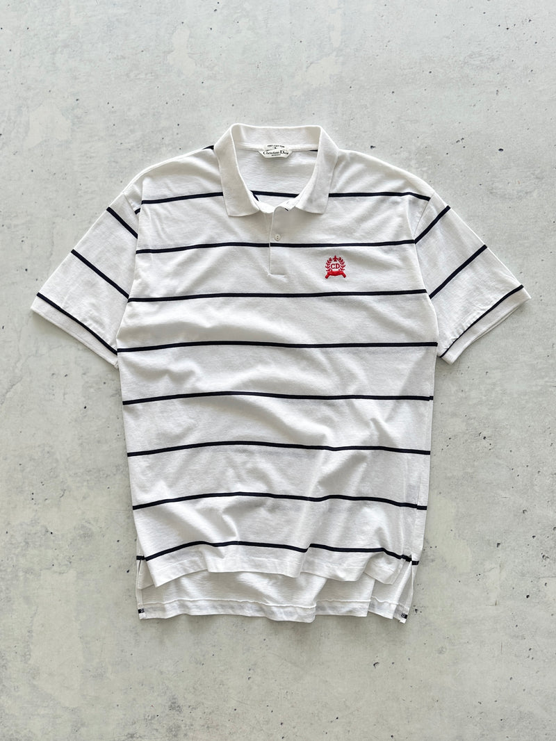 Vintage Christian Dior Embroidered Logo Stripe Polo Shirt (XL)
