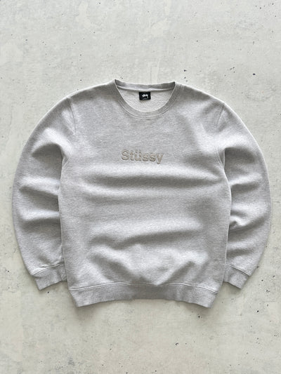 Stussy Fleece Lined Spell Out Crewneck Sweatshirt (L)