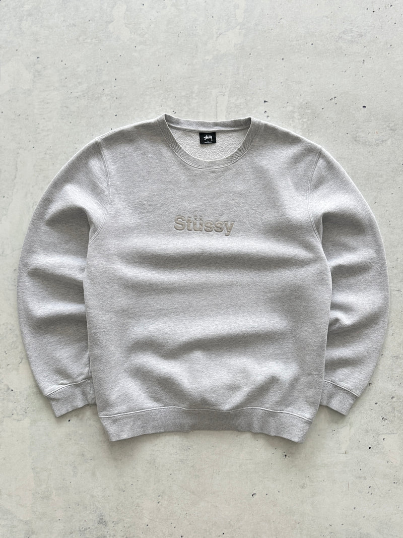 Stussy Fleece Lined Spell Out Crewneck Sweatshirt (L)