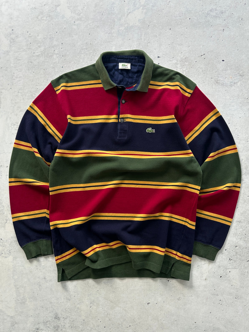 80's Chemise Lacoste Stripe Long Sleeve Polo Shirt (L)