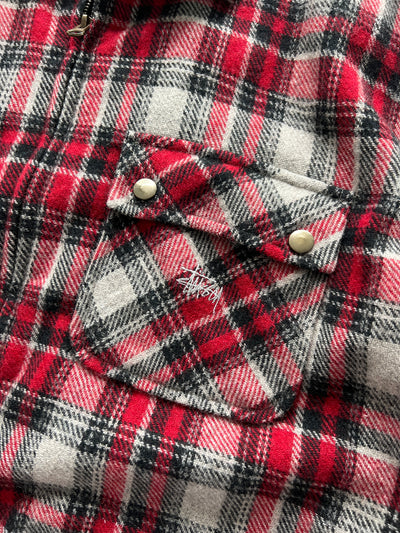 90's Stussy wool plaid zip up overshirt (L)