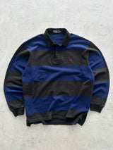 90's Ralph Lauren heavy Stripe Long Sleeve Polo Shirt (XL)