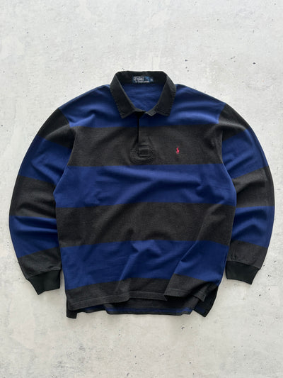 90's Ralph Lauren heavy Stripe Long Sleeve Polo Shirt (XL)