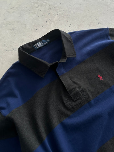 90's Ralph Lauren heavy Stripe Long Sleeve Polo Shirt (XL)