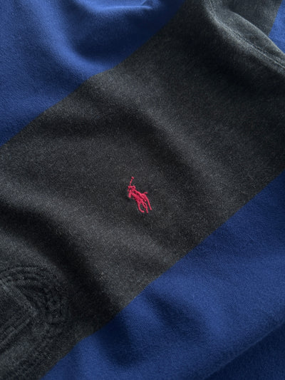 90's Ralph Lauren heavy Stripe Long Sleeve Polo Shirt (XL)