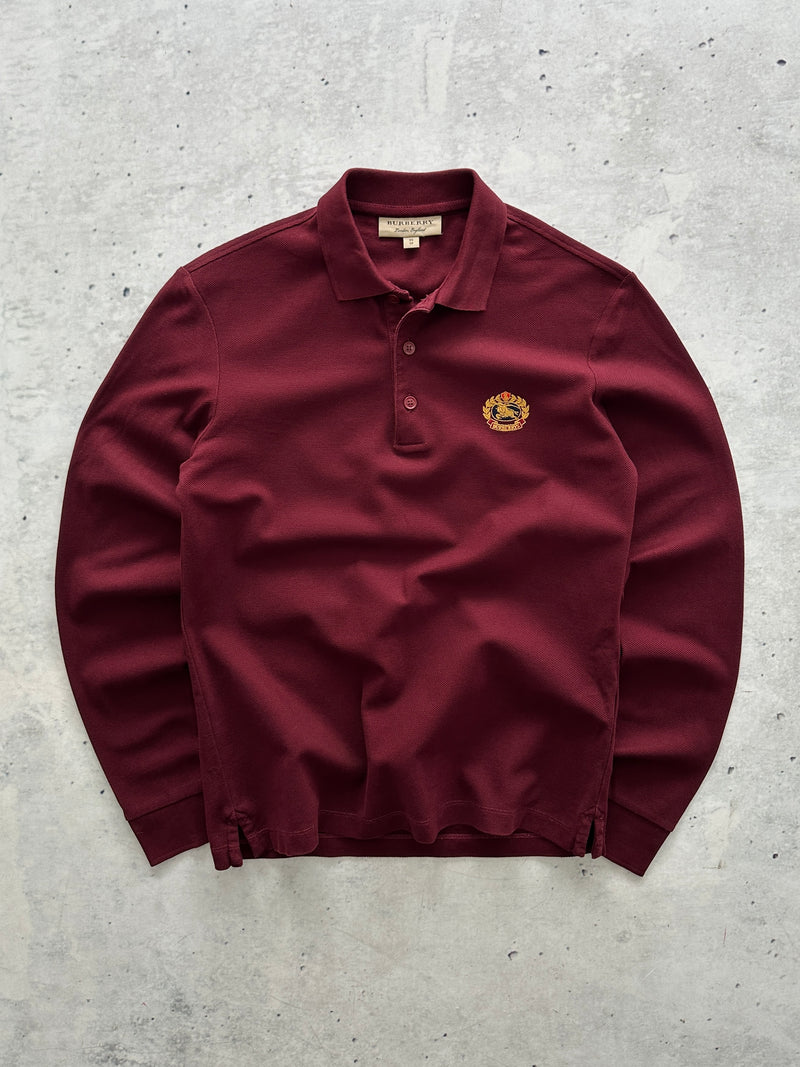 Burberry Embroidered Logo Long Sleeve Polo Shirt (XS)