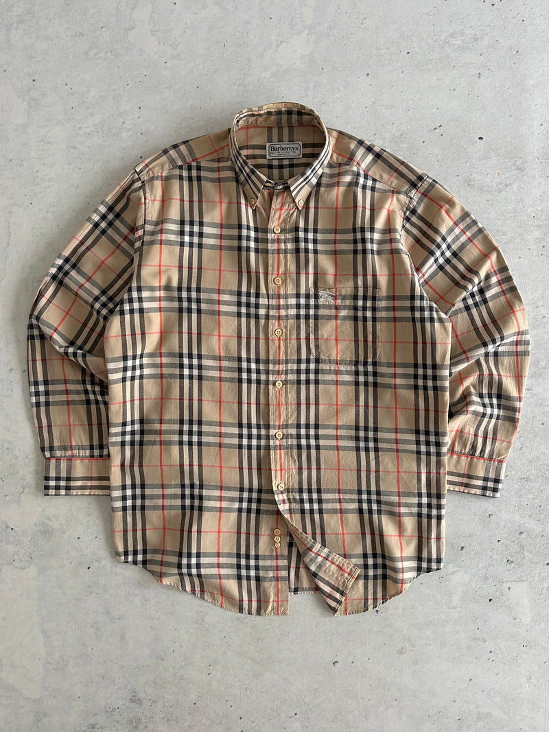 90's Burberry Nova Check Long Sleeve Shirt (L)