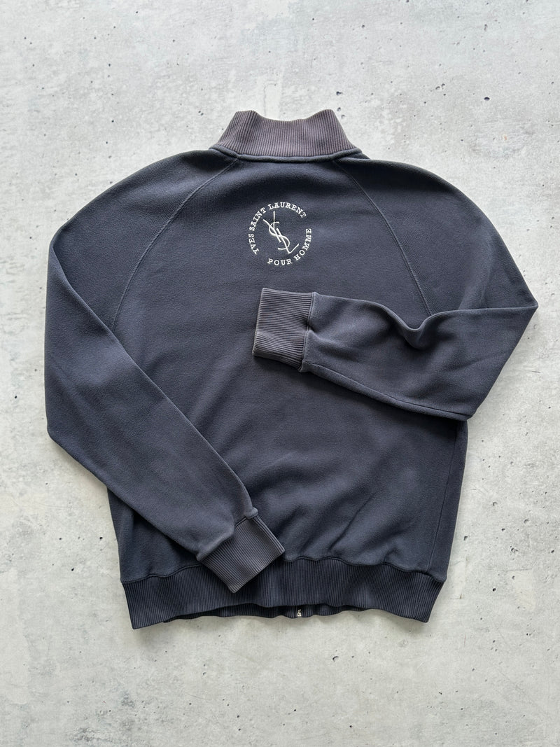 YSL Embroidered Logo Ribbed Zip Up Jumper (L)