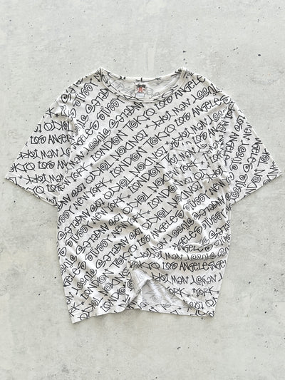 00's Stussy All Over Spell Out T Shirt (L)