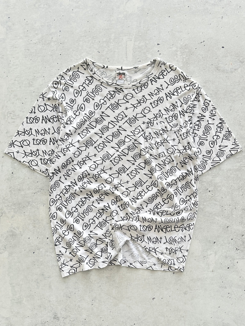 00's Stussy All Over Spell Out T Shirt (L)