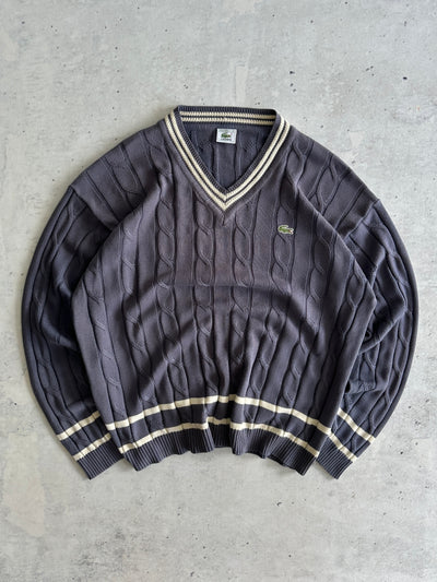 00's Lacoste V Neck Cable Knit Jumper (XL)