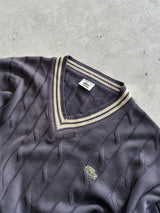 00's Lacoste V Neck Cable Knit Jumper (XL)