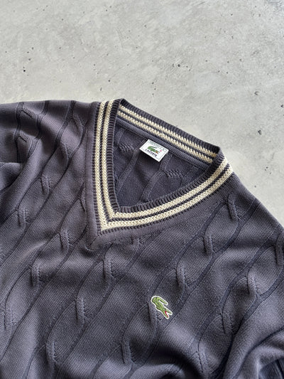00's Lacoste V Neck Cable Knit Jumper (XL)