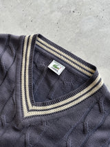 00's Lacoste V Neck Cable Knit Jumper (XL)
