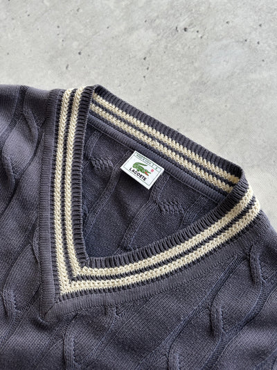 00's Lacoste V Neck Cable Knit Jumper (XL)