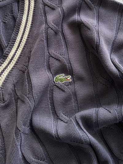 00's Lacoste V Neck Cable Knit Jumper (XL)