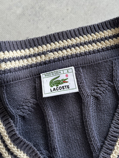 00's Lacoste V Neck Cable Knit Jumper (XL)