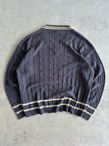 00's Lacoste V Neck Cable Knit Jumper (XL)