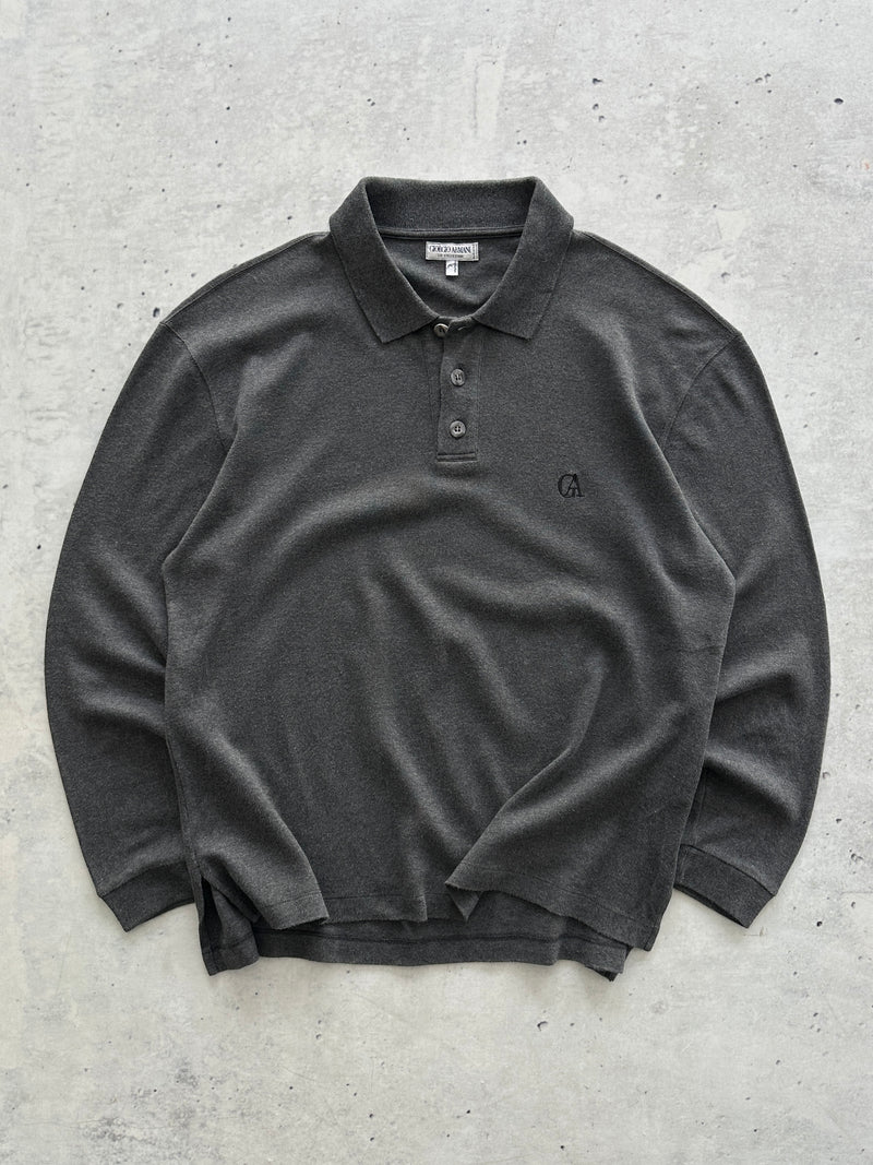 Vintage Giorgio Armani Embroidered Logo Long Sleeve Polo Shirt (L)