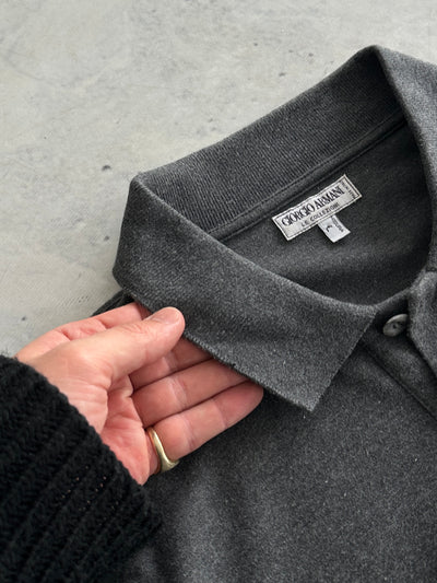 Vintage Giorgio Armani Embroidered Logo Long Sleeve Polo Shirt (L)