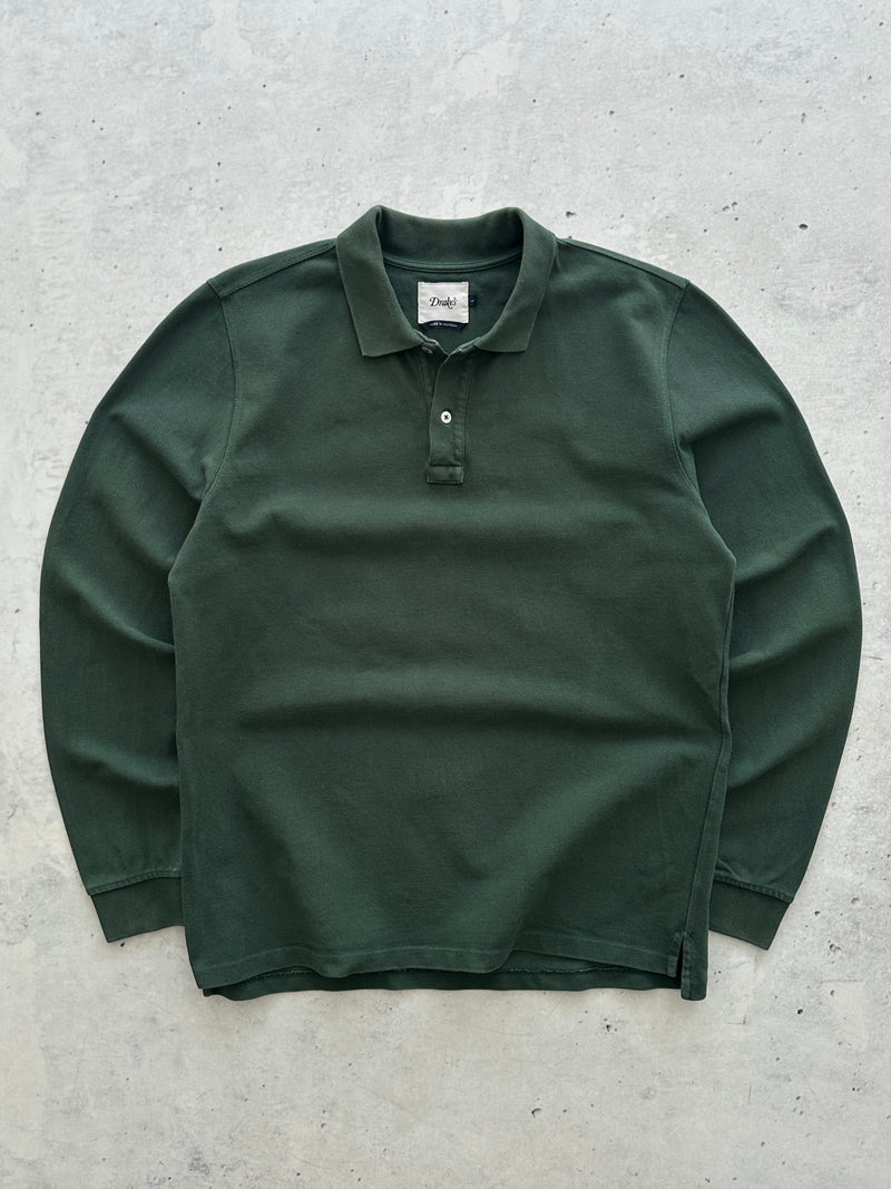 Drake's pique cotton Heavyweight Long Sleeve Polo Shirt (L)