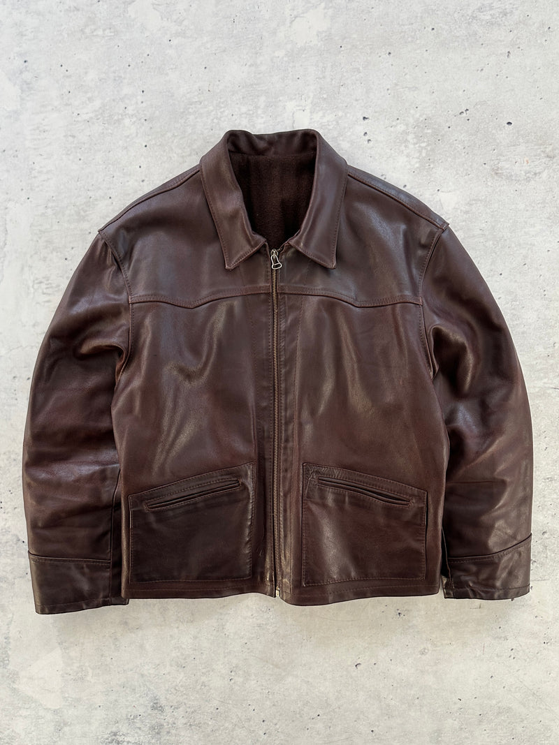 Vintage Vera Pelle Italian Leather Zip Up Jacket (L)