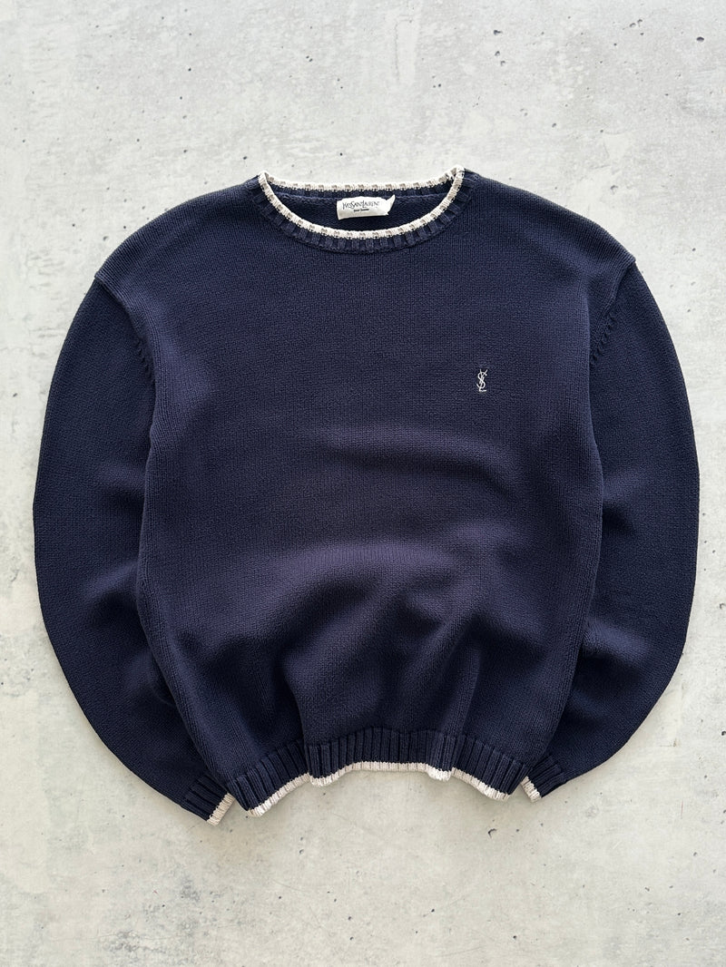 00's YSL Embroidered Logo Crewneck Knit Jumper (L)