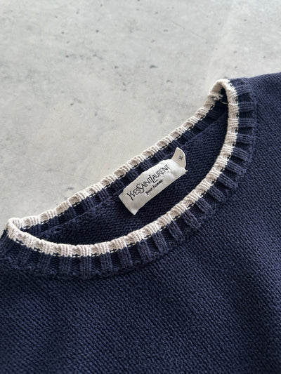 00's YSL Embroidered Logo Crewneck Knit Jumper (L)