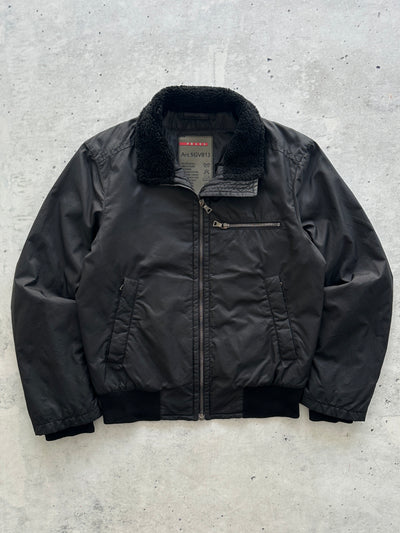 00's Prada Sport Shearling Collar Nylon Zip Up Jacket (S)