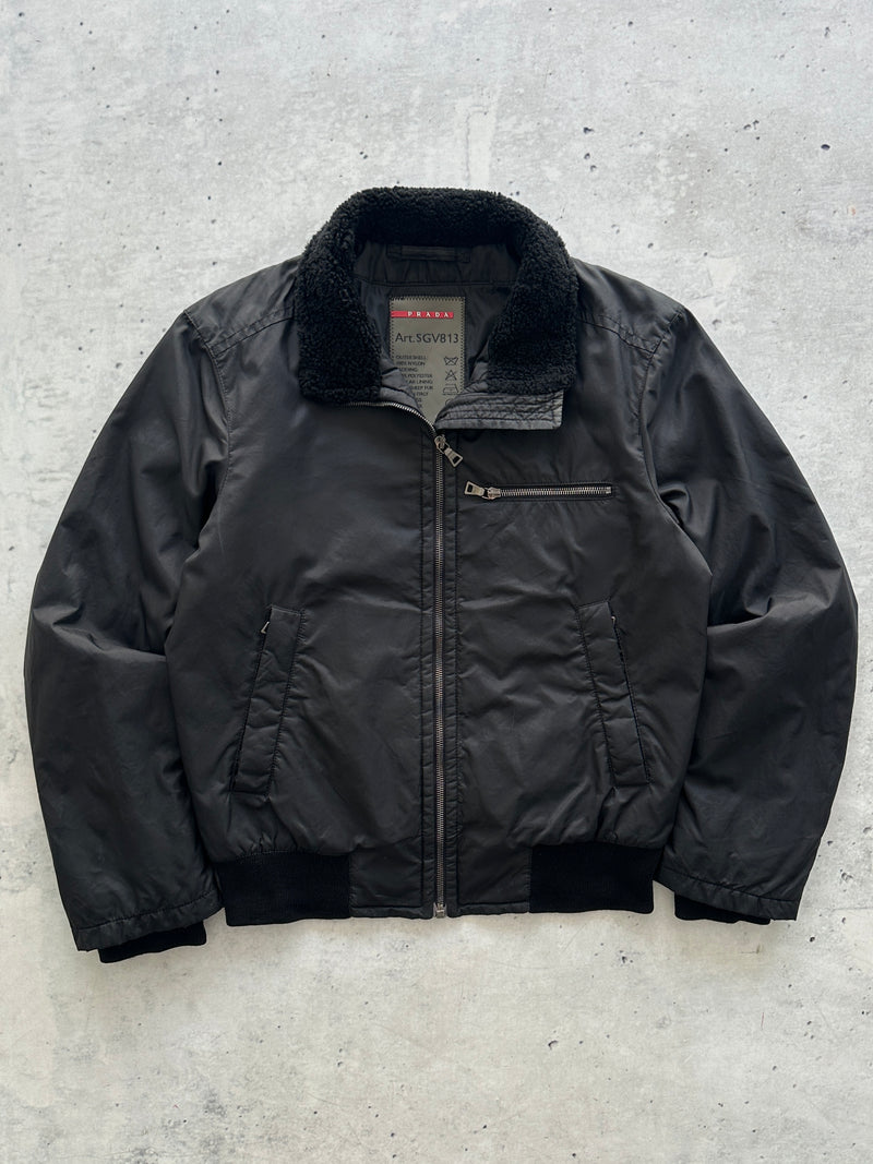 00's Prada Sport Shearling Collar Nylon Zip Up Jacket (S)